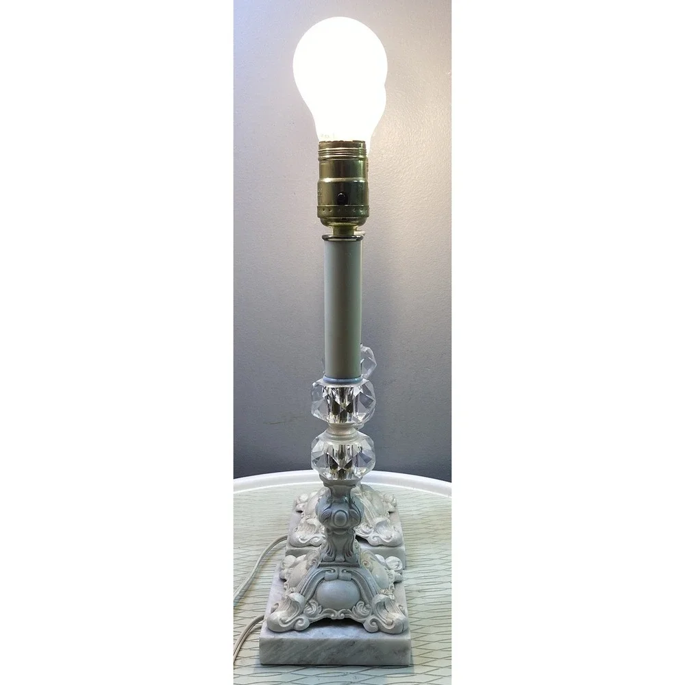 PAIR Vintage Ornate Ivory Cast Metal On Marble Base Working Table Lamps 17